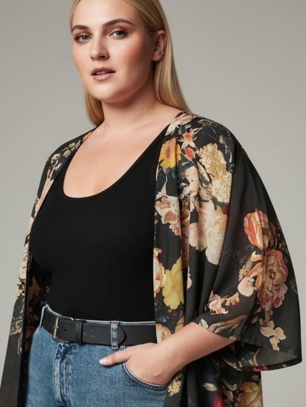 Vero Moda Romantic Black Floral Lightweight Open Cardigan Cover Up